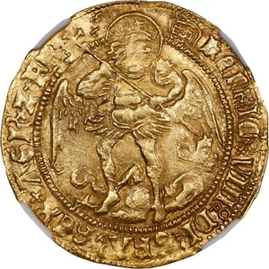 GREAT BRITAIN. Angel (1509-26). London Mint; Portcullis. Henry VIII. NGC MS63. - Picture 1 of 4