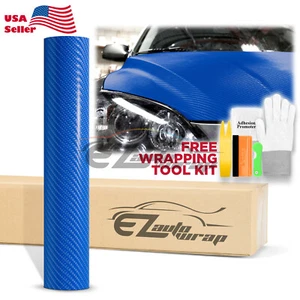 4D Carbon Fiber Intense Blue Glossy Vinyl Wrap Decal Sheet Film Bubble Free DIY - Picture 1 of 12