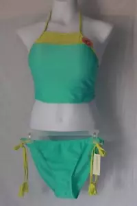NEW Womens 2 piece Swimsuit Size Large Green High Neck Halter Top String Bikini - Picture 1 of 2