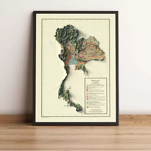 Mapa de Tailandia, Tailandia 2D mapa de alivio, mapa vintage de Tailandia - plano 2D - Imagen 1 de 8