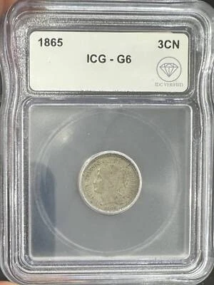 1865 Three Cent Nickel ICG G-6 IDC Verified - Image 1 of 2