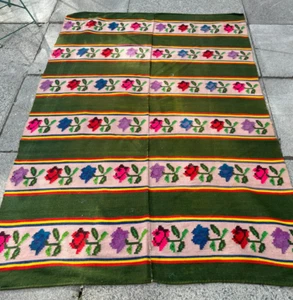Vintage Handwoven Romanian Bessarabian Rose Kilim Floral Wool Rug 54" x 81" - Picture 1 of 20