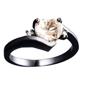 NEW Pink Garnet Ring Heart Shaped Zircon Size 10 Black Narrow Band NWT - Picture 1 of 7
