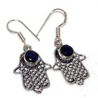 Blue Topaz 925 Silver Plated Gemstone Handmde Earrings 1.6" Jewelry JW