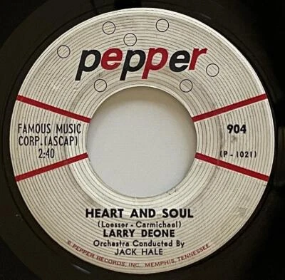 Larry Deone Heart and Soul / Blue Velvet Star 45 rpm Pepper Pop (1959) DJ vg++ - Image 1 of 2