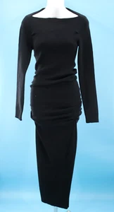 VTG Women's 90s Black Wool Lanvin Tube / Sheath Dress 1990s XS/S Made In Italy - Picture 1 of 24