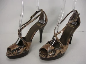 STUART WEITZMAN SNAKE MOCK LEATHER PEEP TOE PLATFORMS HEELS SHOES WOMEN'S 7.5 M - Picture 1 of 10