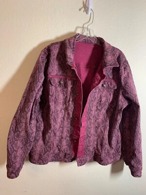 DG2 Diane Gilman Reversible Snake Print Denim Jacket Womens Size XL Purple Y2K - Image 1 of 4