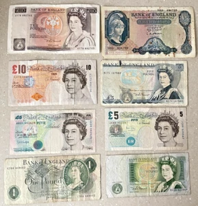 OLD BRITISH £ 10, £5, & £1 POUND EIGHT BANKNOTES - Picture 1 of 4