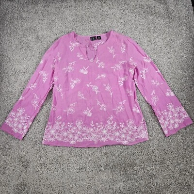 Blusa I.N.C International Concepts para mujer talla 14 seda púrpura ojo de cerradura bordado Foto 1 de 4