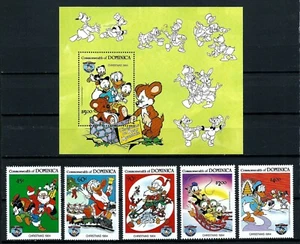DOMINICA, SCOTT # 869-874, MNH SET 5 STAMPS & S/S 1984 DISNEY DONALD DUCK SCENES - Picture 1 of 3