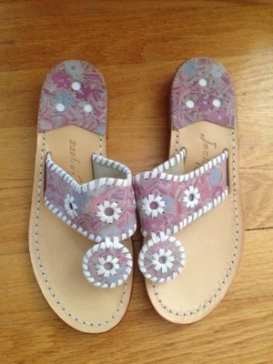 Sandalias Jack Rogers Navajo Tanga de Cuero Estampada Plana Multi Blanco 5 Foto 1 de 4