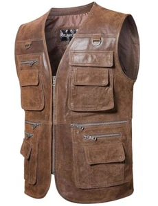 TrendGear Chaleco de Cuero Genuino para Hombres Motocicleta Múltiples Bolsillos $299 - GRANDE - Imagen 1 de 6