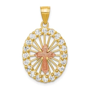 10K Two-tone Gold Cubic Zirconia Cross Pendant 1.99gm L-1.19 Inch, W-0.63 Inch - Picture 1 of 3