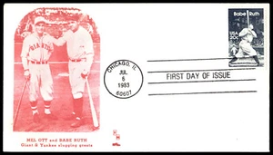 1983 Babe Ruth FDC Mel Ott and Babe Ruth HM Shue Cachet - Picture 1 of 2