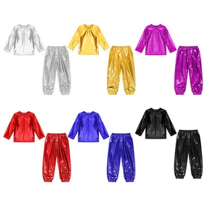 Kids Tracksuit Metallic Sweatsuit Shiny Outfit Dancing Top And Ttousers Stage - Picture 1 of 65