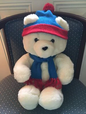20" VINTAGE DAKIN WHITE FUN FARM HONEY JO BEAR original HAT SCARF plush stuffed - Image 1 of 4