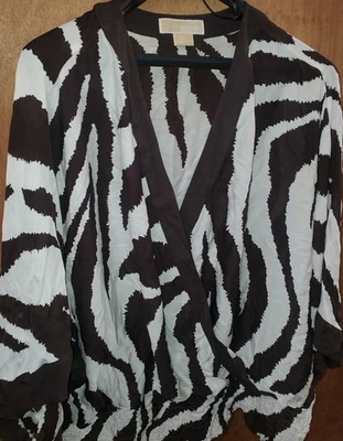 Estampado Tigar Michael Kors 100% Seda Cuello en V Manga Larga Talla 2XL Mobwife Animal Foto 1 de 4