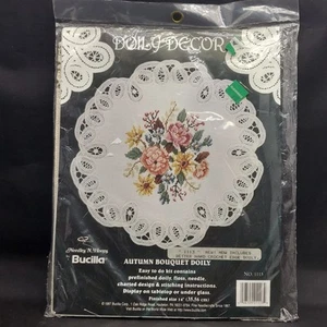 Bucilla Needles N Hoops Doily Decor Cross Stitch Doily Autumn Bouquet Doily 1997 - Picture 1 of 2