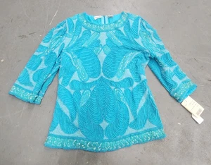 Vintage Judith Ann Creations Blouse Womens Small Blue Beaded Silk New W Tags D* - Picture 1 of 10