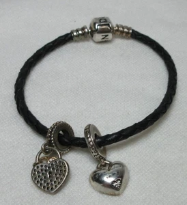 PANDORA BRACELET 925 ALE STERLING SILVER AND LEATHER SLIDE CHARM #33 - Picture 1 of 14
