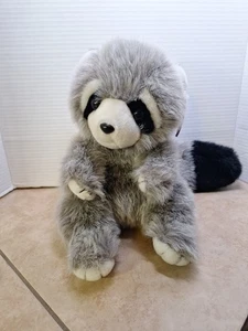 Anna Club Plüsch Lederanhänger Kollektion Plüsch sitzender Waschbär 1990 10 Zoll grau weiß - Bild 1 von 10