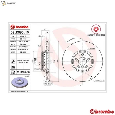 2x BRAKE DISC 09.D095.13 FOR BMW B58 B30 A 3.0L 6cyl 5 SERIES 0.0L 0cyl B47D20 - Image 1 of 4