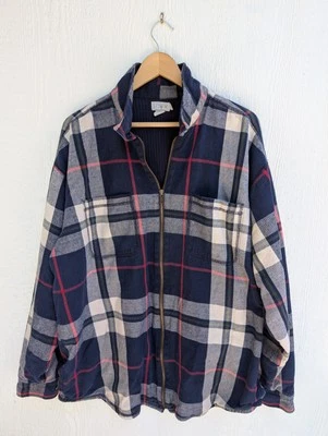 Chaqueta para hombre J Crew azul franela a cuadros cremallera frontal talla XL Foto 1 de 4