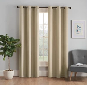 ECLIPSE ) MICROFIBER BLACKOUT THERMAL GROMMET CURTAIN PANEL, BEIGE 42X63 - Picture 1 of 4