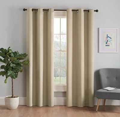 ECLIPSE ) MICROFIBER BLACKOUT THERMAL GROMMET CURTAIN PANEL, BEIGE 42X63 - Image 1 of 4