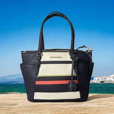 Dana Buchman Large Triple Compartment Shoulder Bag Striped Blue  Crossbody - Image 1 of 4