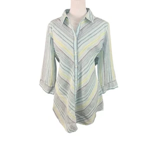 Camicia tunica Chico's 2 L senza ferro 100% lino con bottoni righe chevron - Foto 1 di 13