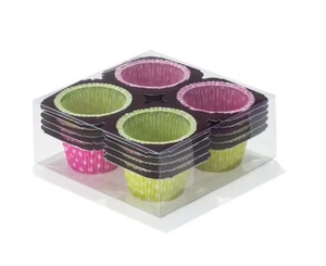 Kit 5 Teglie in Cartone Colorato a Pois per 4 Muffins da 5x3,6 cm Ica |Pirottini - Imagen 1 de 2