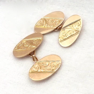 Gemelos victorianos de diseño tallados a mano de oro rosa de 9 quilates 9 quilates Foto 1 de 4