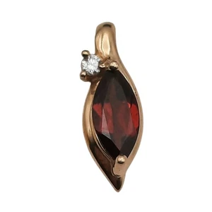 Small 10k Pendant Garnet & Clear Crystal Yellow Gold 1.1g Marquis/Navette Shaped - Picture 1 of 7