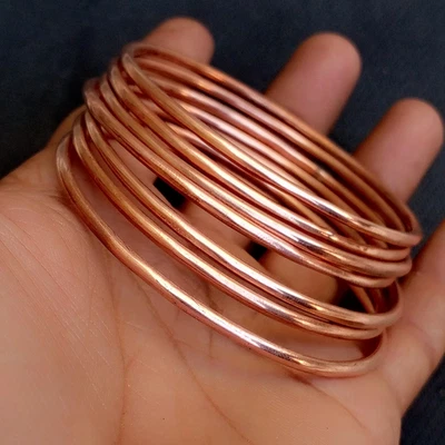 Hammered  7 Set Of Bangles 100% Copper Bangle Stacking Beautiful Bracelet RR07 - Image 1 of 4