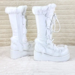 Cubby 311 Stomper White Mammoth Platform Goth Punk Knee Boots NY DEMONIA - Picture 1 of 11