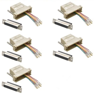 5 pcs DB25 25 Pin RS232 Parallel Female to RJ45 Network Female Adapter Converter - Image 1 of 2