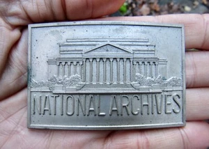 Vtg NATIONAL ARCHIVES Belt Buckle NARA Records Maryland Deep State Files RARE VG - Picture 1 of 4