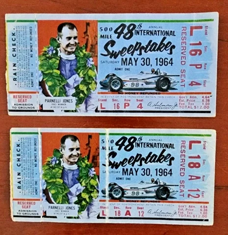 Vintage 1964 Indianapolis 500 48th International Sweepstakes Ticket Stubs Cover