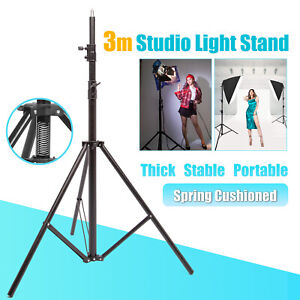 Studio Light Stand 3m Heavy Duty Adjustable Pro Photo Spring Cushioned Tripod