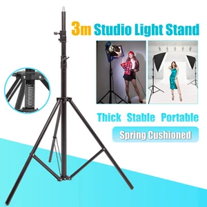 Studio Light Stand 3m Heavy Duty Adjustable Pro Photo Spring Cushioned Tripod - Picture 1 of 7