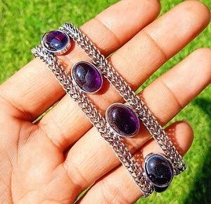 Sale Amethyst Gemstone Bracelet 925 Sterling Silver Plated Jewelry 8" Approx - Picture 1 of 3