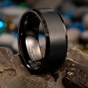 10 mm clásico negro para hombre anillo de boda ENCIMA joyería carburo anillo de tungsteno - Imagen 1 de 8
