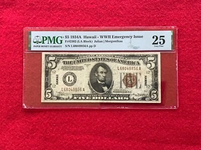 FR-2302 1934 A Series Hawaii WWII $5 Federal Reserve Note *PMG 25 Very Fine* - Image 1 of 2