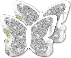 2 Pezzi Specchio a Forma di Farfalla Cristallo Schiacciato Diamante Argento Specchio Argento Wa - Foto 1 di 7