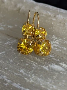 5 Carats Natural atural Bright Yellow Sapphire  In 14K Gold Plated Earrings - Picture 1 of 4