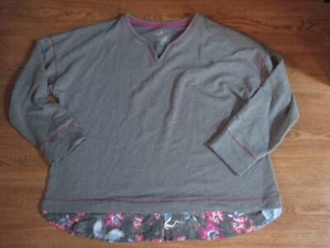 Cuddl Duds ~ Comfortwear Pajama Leisure Top ~ Gray Floral, 2X, Long Sleeve - Picture 1 of 1