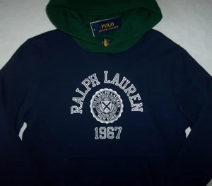 NWT Polo Ralph Lauren Navy/Forest Green COLOR-BLOCKED FLEECE Hoodie Boys 5 SOFT - Picture 1 of 4