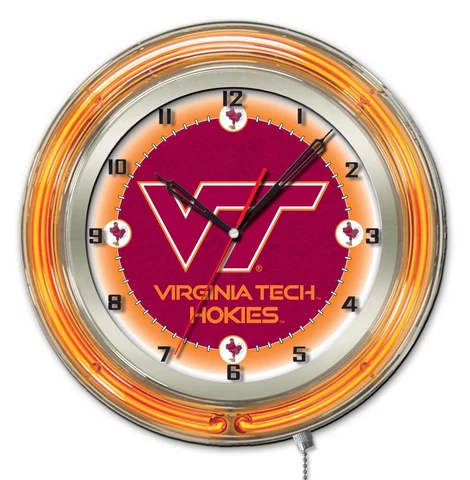 Virginia Tech Hokies HBS Neon Orange College Battery Powered Wall Clock (19") Cover
